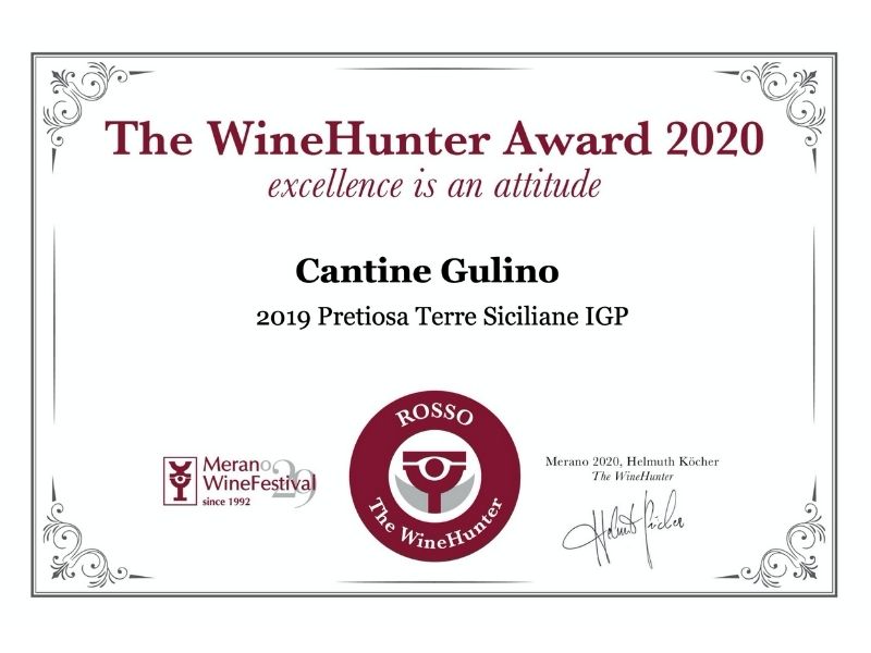 The wineHunter Award Rosso Pretiosa 2019 - Cantine Gulino